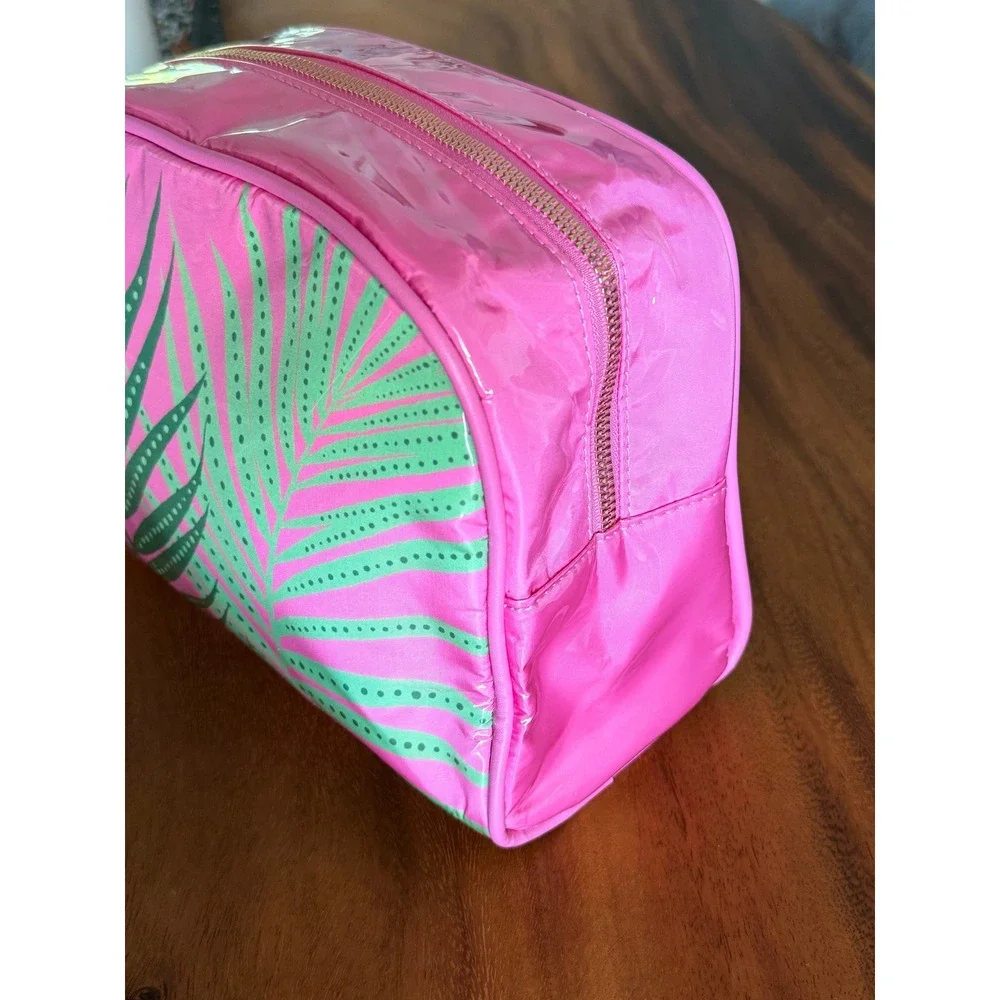 Trina Turk Palm Vibes Cosmetic Case Leaf Print Makeup Bag Pouch Pink Green NWT